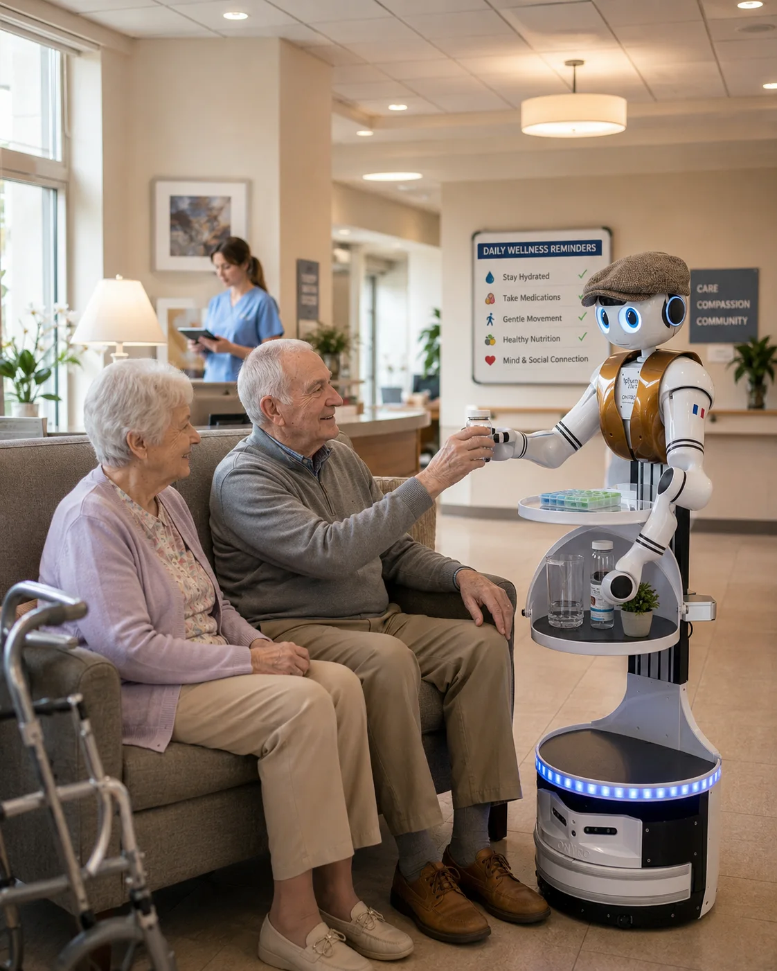 Service robot application for healthcare and care environments